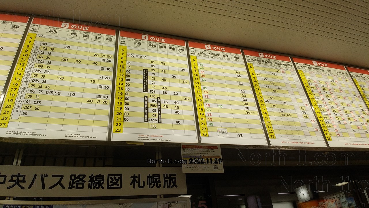  中央バス札幌ターミナル時刻表表示 